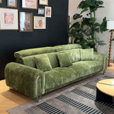 Green chenille big comfy couch with adjustable headrest and water-resistant fabric